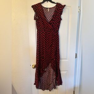 red and black polka dot dress